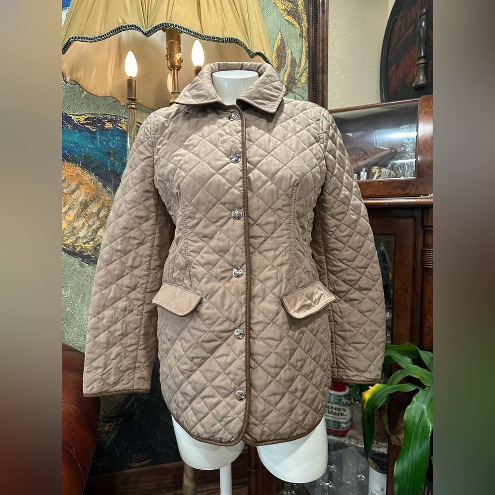 EUC Chicos Tan Quilted Puffer Jacket with Stand-Up Collar